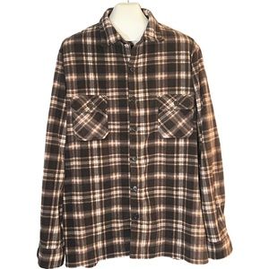 CROFT & BARROW Brown Plaid Flannel Fleece Button Down Shirt Chore Jacket XXL